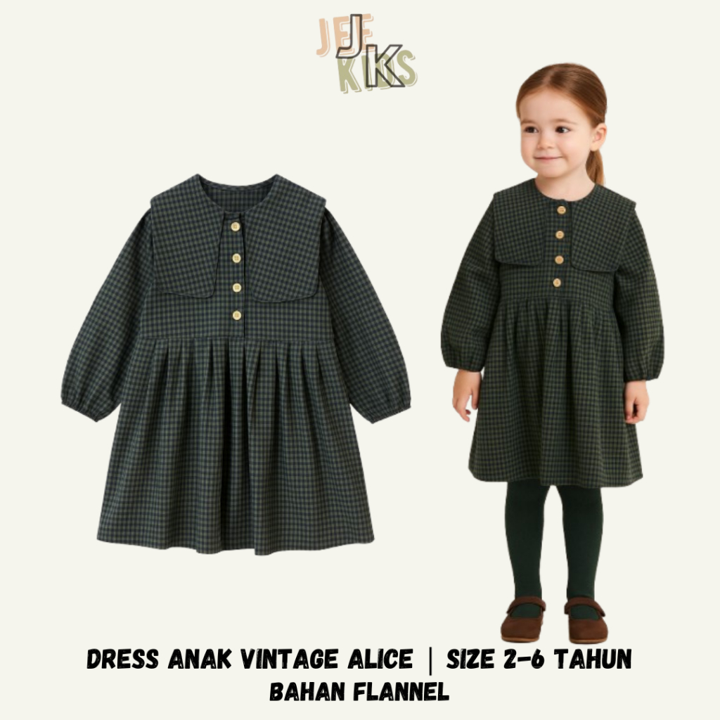 Jeekids Dress Anak Perempuan Vintage Flanel Dress Anak Cantik Motif Elegan Usia 2 - 6 Tahun