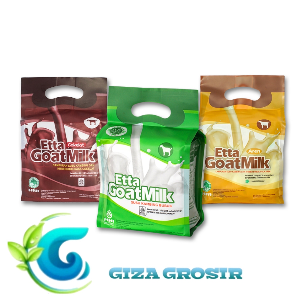 

Etta Goat Milk HNI Susu Kambing Bubuk Original, Aren, Cokelat Isi 10 Sachet