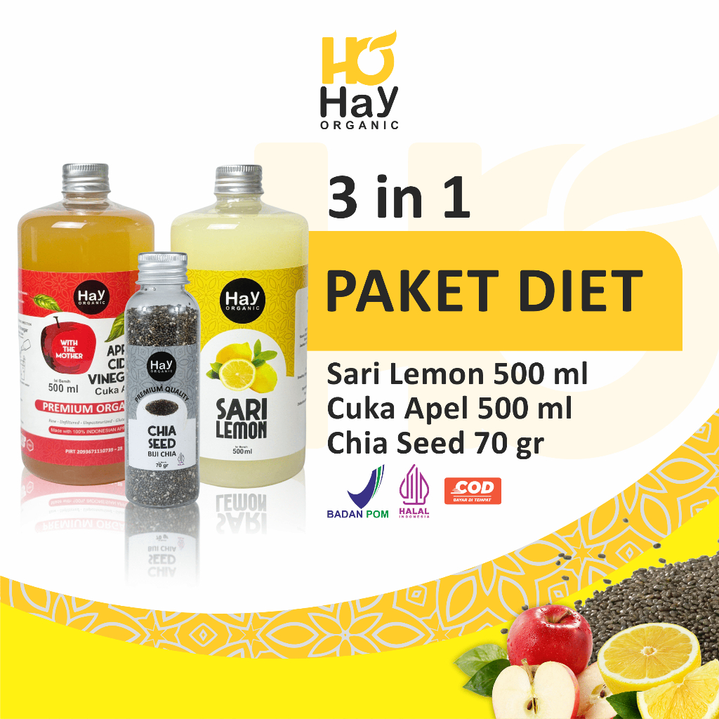 

HAY ORGANIC - Paket Bundling Sehat Combo Diet - Cuka Apel 500ml, Sari Lemon 500ml, Chia Seed 70gr