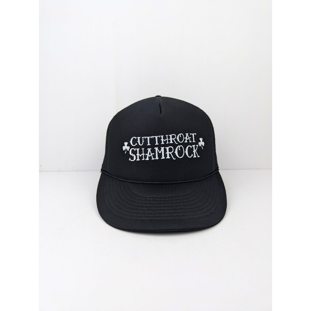 Topi Trucker Cutthroat Shamrock White Black Logo Simpel Skena Golfer Tali Kapal