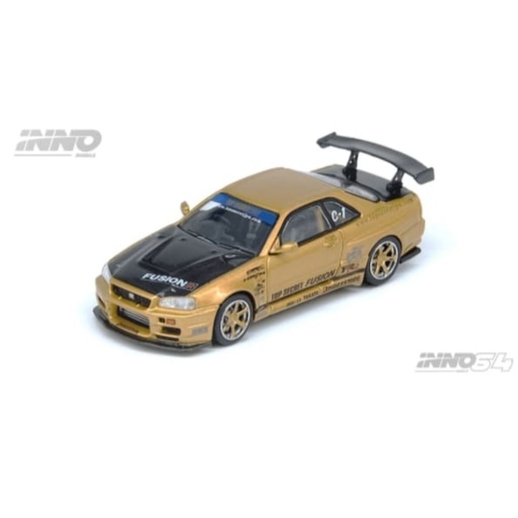 diecast inno64 nissan skyline gtr r34 top secret gold