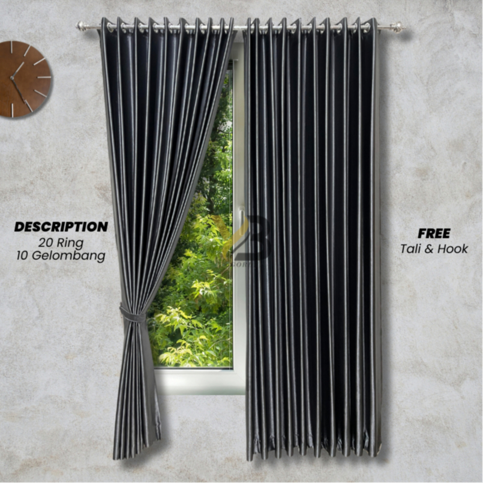 Gorden Blackout 85% Gorden Polos Glossy Custom 10 Gelombang Warna Abu Coklat Mocca