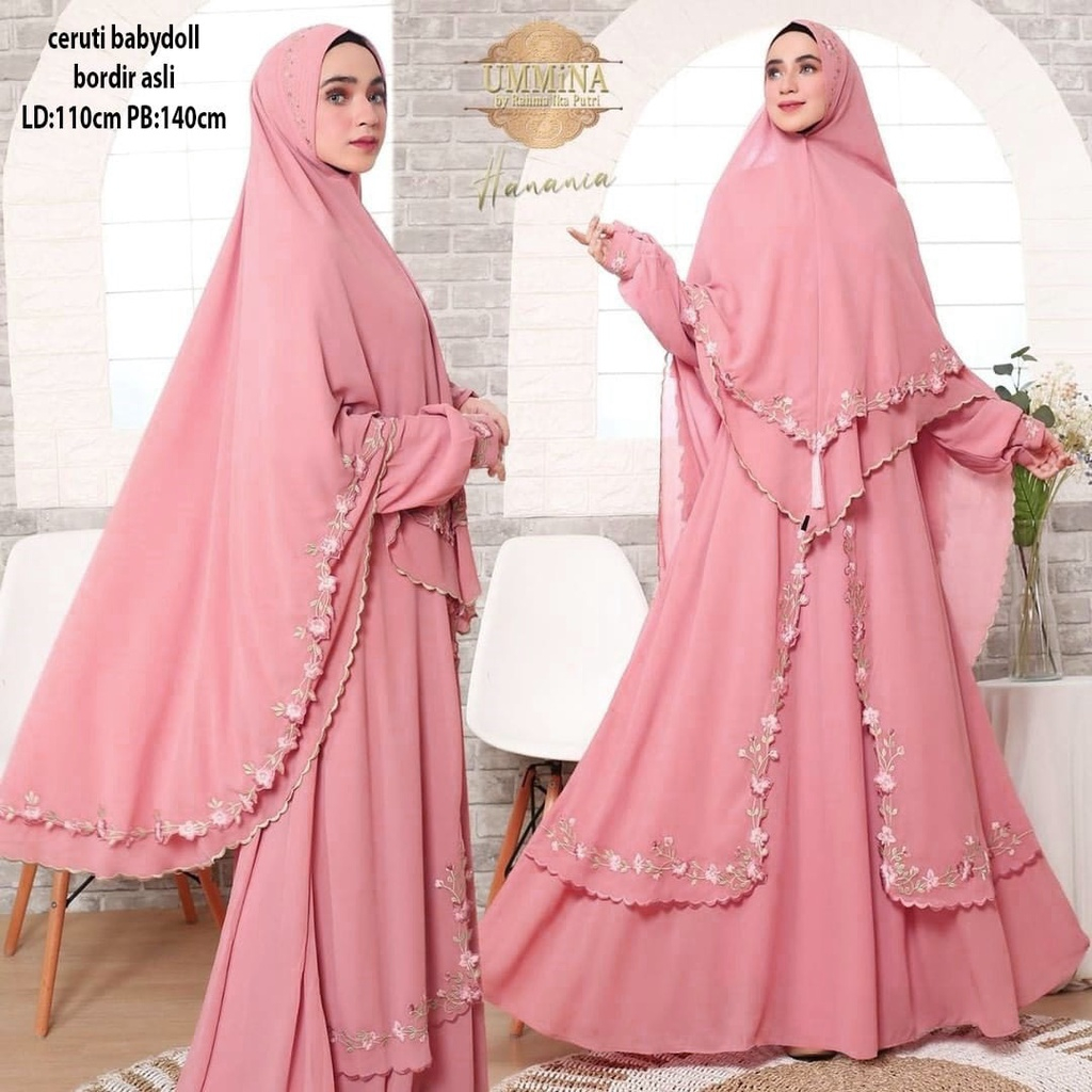 Hanania syari / Ameena syari / Gamis dress wanita syari bordir cantik mewah / Terbaru