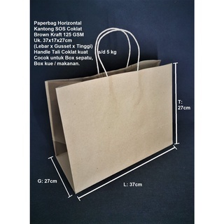 

100 PCS Paperbag Coklat XXXL Horizontal 37x17x27cm 125 GSM + Tali brownis