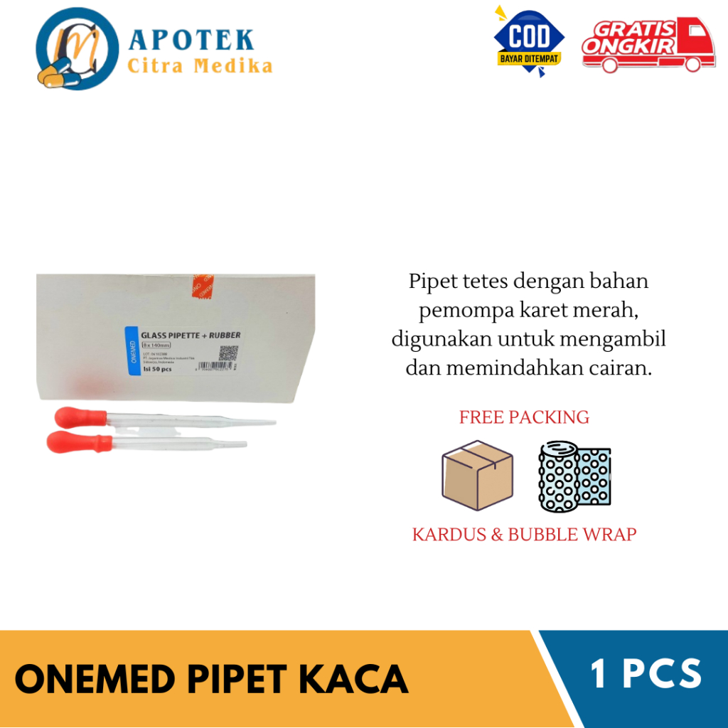 ONEMED PIPET TETES KACA (1 PACK ISI @10 PIPET) - PIPET UNTUK LABORATORIUM/PENGAMBILAN SAMPLE