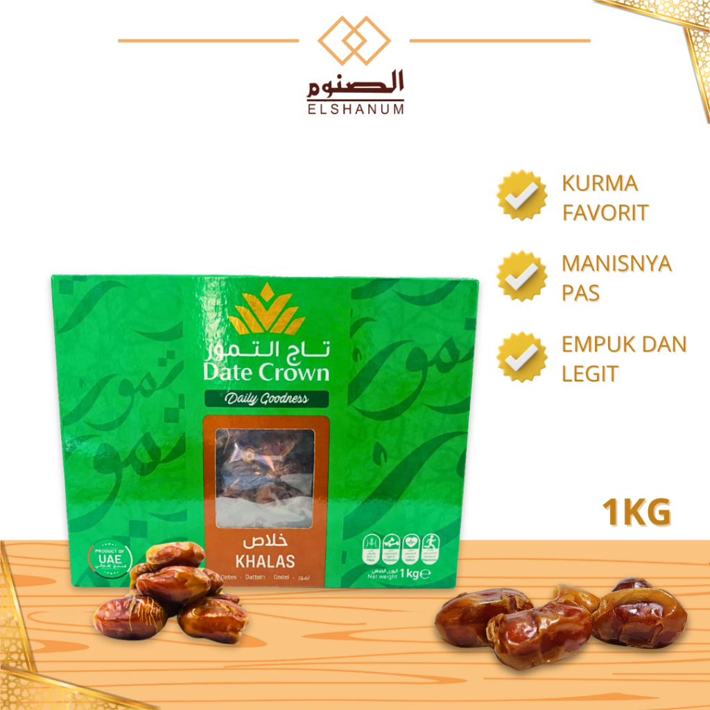 

Khalas Date Crown Original premium 1kg, Empuk Lembut Manis Pas, Oleh-Oleh Haji Dan Umroh, Shabani Store