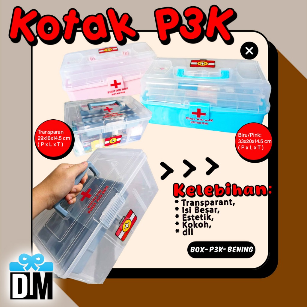 Kotak P3K PPPK Ukuran Besar Box Transparant Bening Plastik Mika Boks Organizer First Aid Med Obat Be