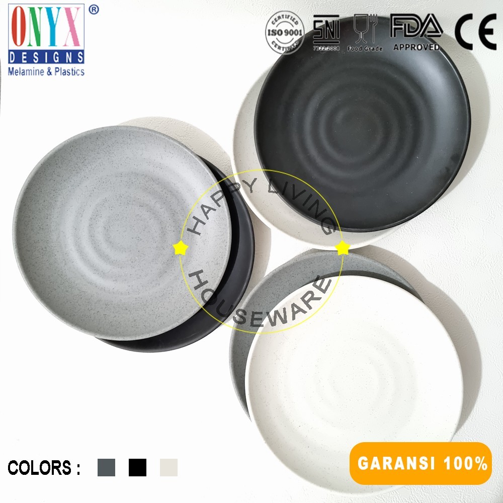 ONYX Piring Bulat Melamin 9in Black Granite Piring Ceper Premium 23cm Melamine Asli