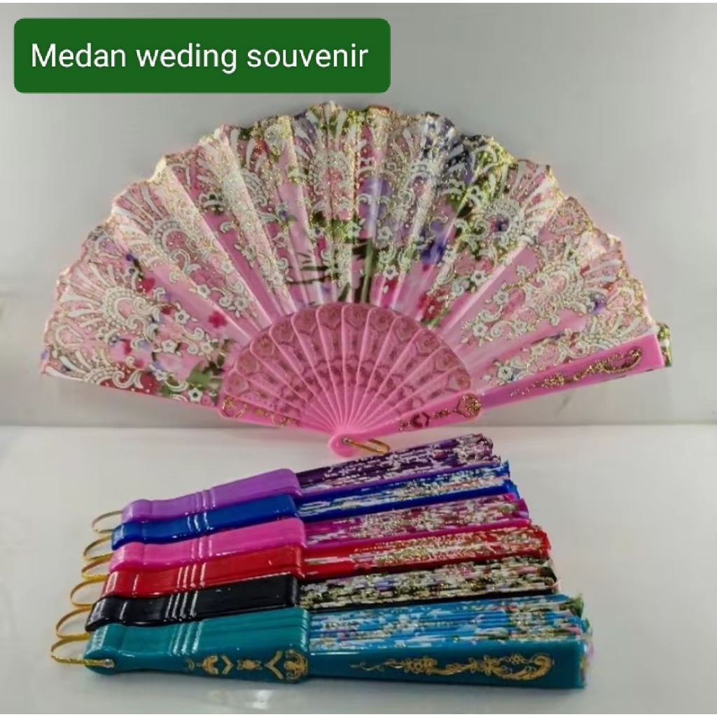 isi 12 kipas tangan lipat kipas souvenir pernikahan