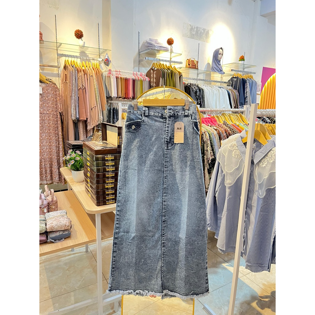 Rok Jeans Wanita Panjang/ Rok Jeans Kekinian/ Rok Jeans Sepan