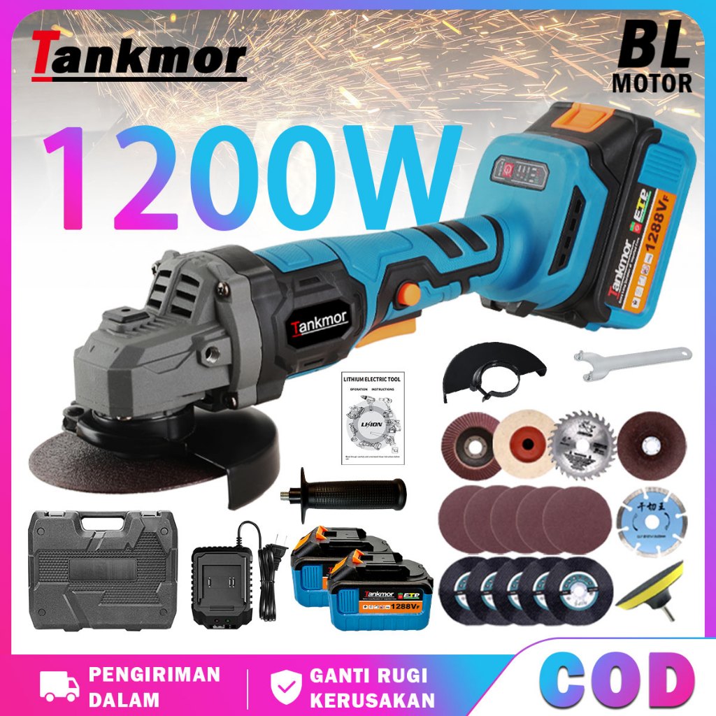 Tankmor TE-402 Gerinda 10Sel Baterai Brushless 4" 100mm Mesin Gerinda Baterai Tangan Cordless Angle 
