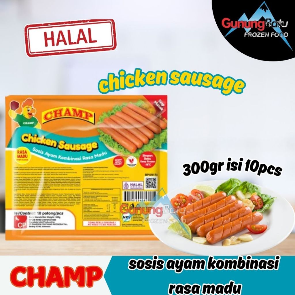 

CHAMP CHICKEN SAUSAGE/ SOSIS AYAM RASA MADU 300GR ISI 10PCS