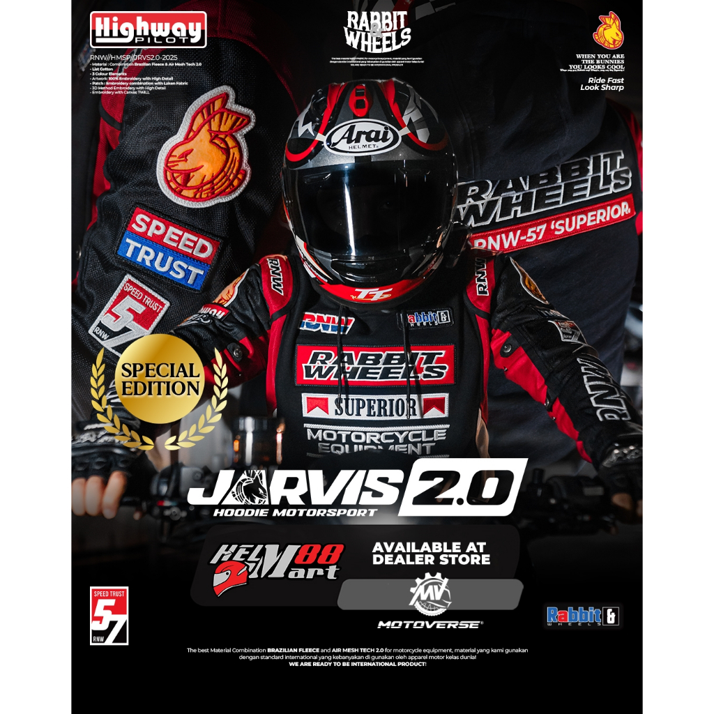 JARVIS 2.0 HOODIE RABBIT AND WHEELS (PROTECTOR) - Jaket RNW Jacket Rabbit