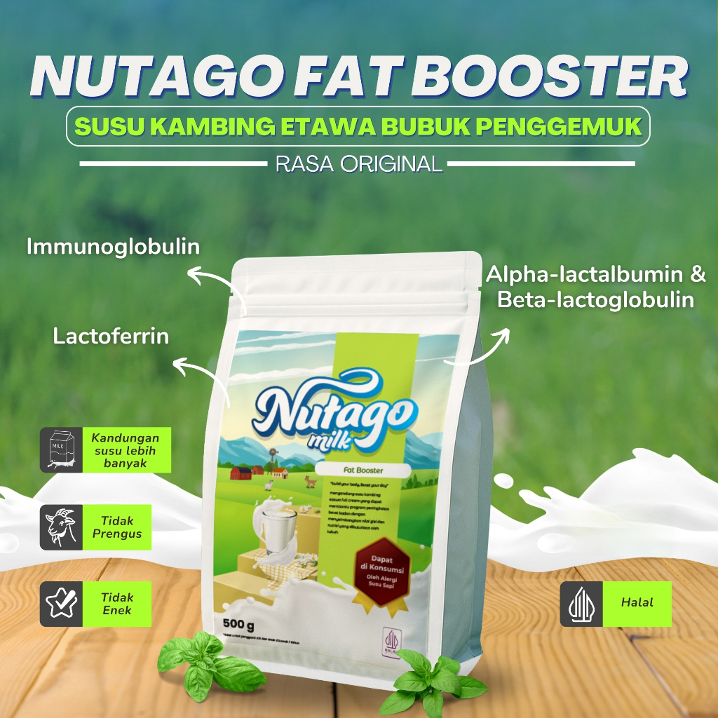 

Nutago MILK FAT BOOSTER Susu Kambing Etawa penggemuk badan 500gram original alami rendah gula penambah berat badan ideal