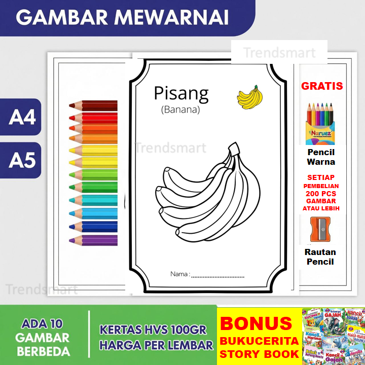5.Buku Mewarnai Anak Laki-laki & Perempuan – Buku Edukasi Kreativitas seri mengenal buah buahan