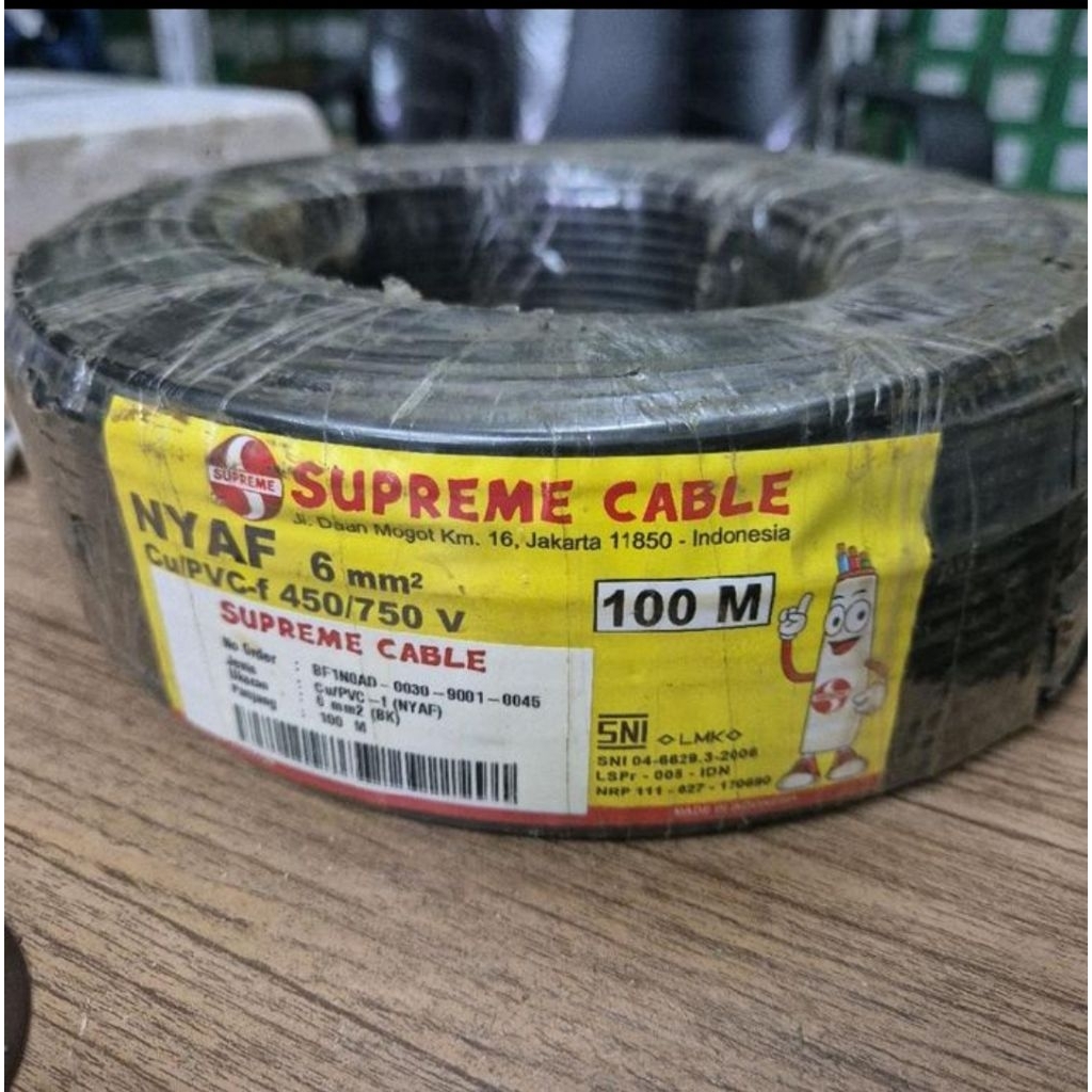 KABEL NYAF 6MM SUPREME HITAM/KABEL SERABUT NYAF 6MM SUPREME ORIGINAL