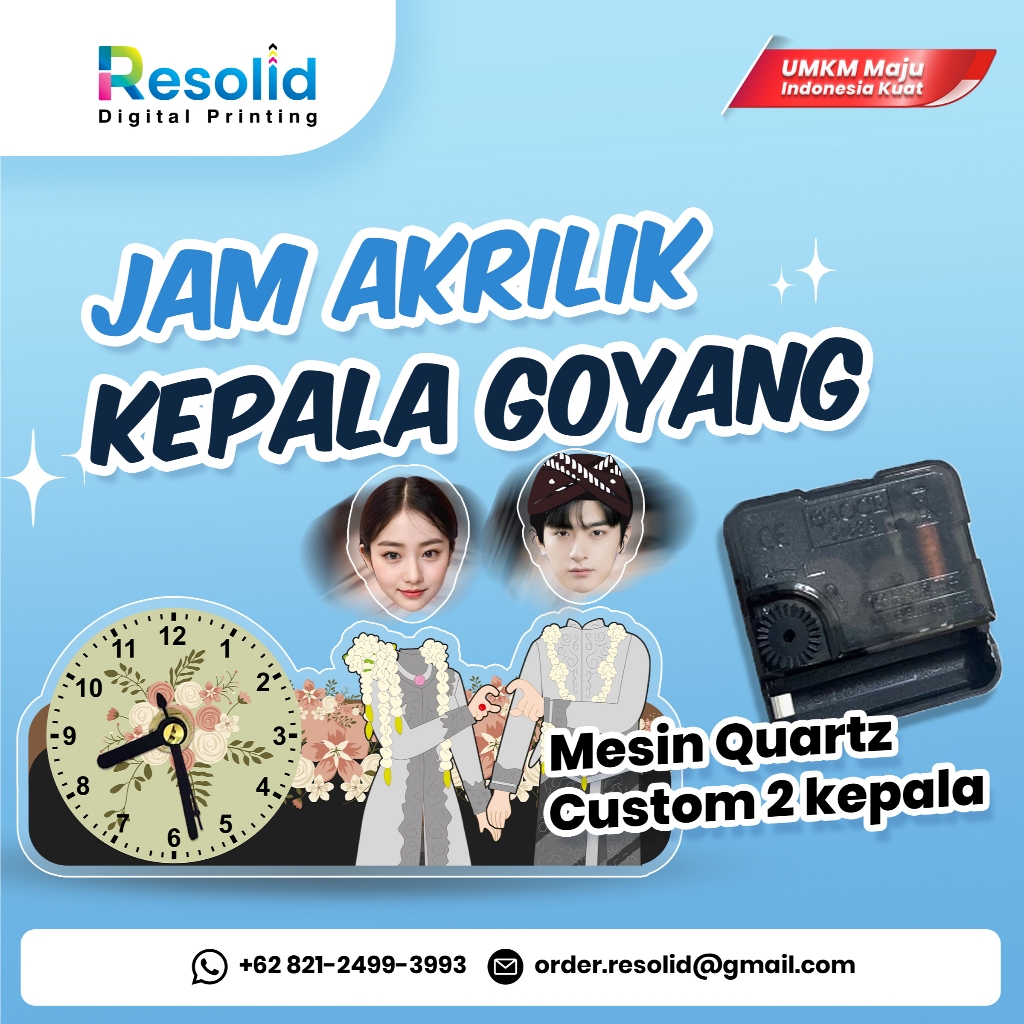Jam Kepala Goyang Akrilik Versi Adat UV Printing | Hadiah Couple Souvenir Wedding China Tradisonal |