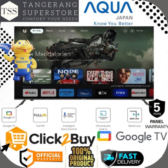 LED AQUA AQT-43K80FX AQT43K80FX AQT43K TV 43INCH GOOGLE TV FHD AQUA LED TV SMART GOOGLE TV AQUA HDMI