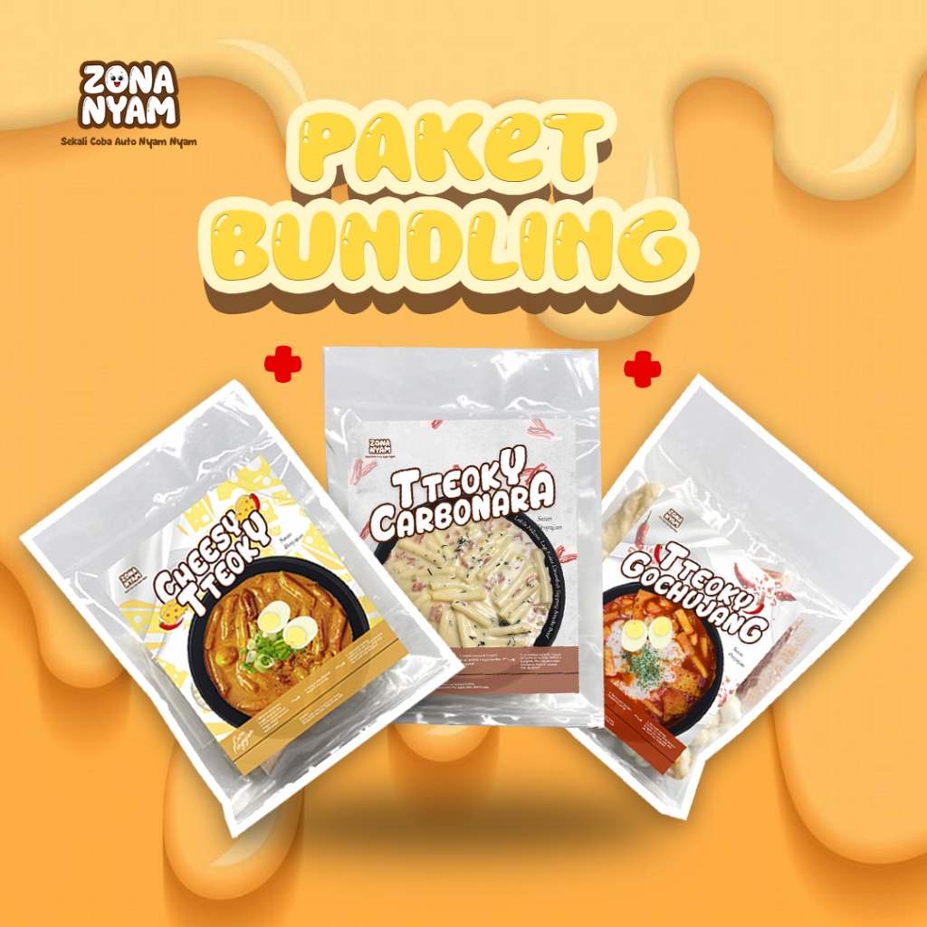 

ZONA NYAM Paket Bundling 3pcs Toppoki Keju Cheesy Creamy - Topokki Carbonara - Topokki Gochujang
