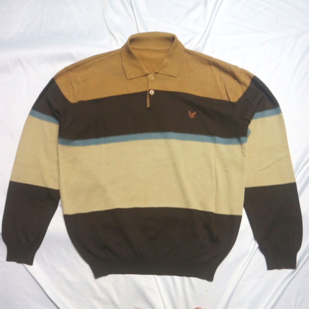 LYLE & SCOTT Long Polo Shirt Stripe Salur minus no Tag dan Noda setitik Kerah Lengan Panjang Knitwea