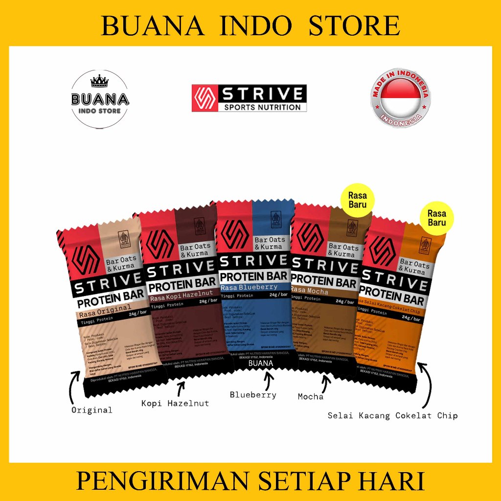 

STRIVE Protein Bar Saset 60gr dengan 24gr Protein/ Bar - High ProteinBar Sachet Original