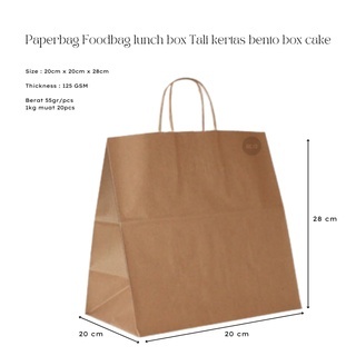 

100 PCS Paperbag Foodbag lunch box 20x20x28cm 24x20x24 Tali kertas bento box cake