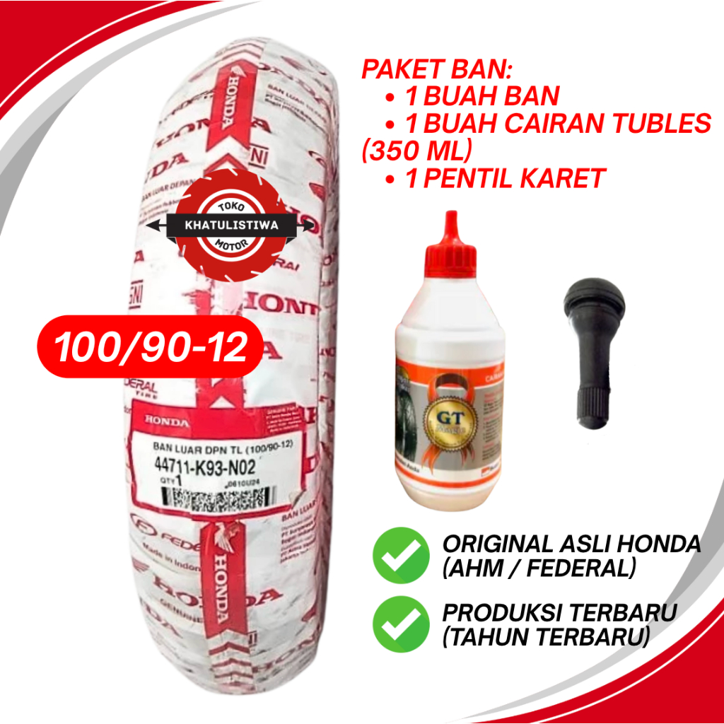 [PAKET BAN] BAN SCOOPY 100/90-12 110/90-12 BAN MOTOR HONDA ASLI BAN LUAR SCOOPY FREEGO TUBELESS ORIG