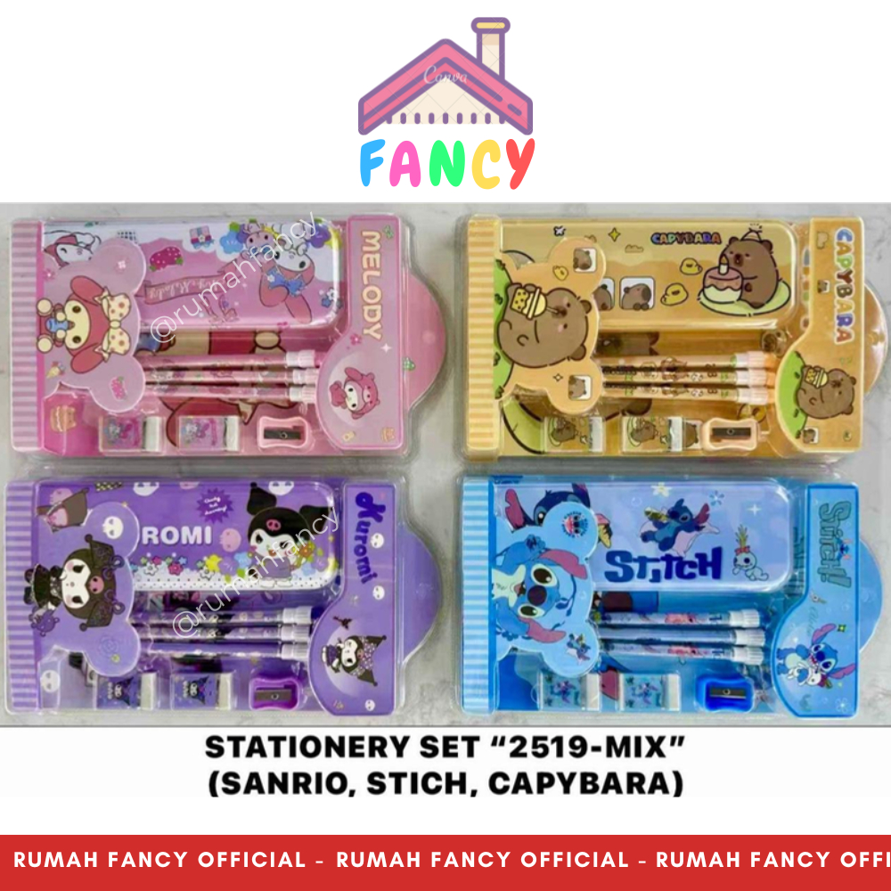

Paket Alat Tulis + Tempat Pensil Study Set Lucu 2519 Penghapus dan Rautan Kapibara SNR Stich Lucu