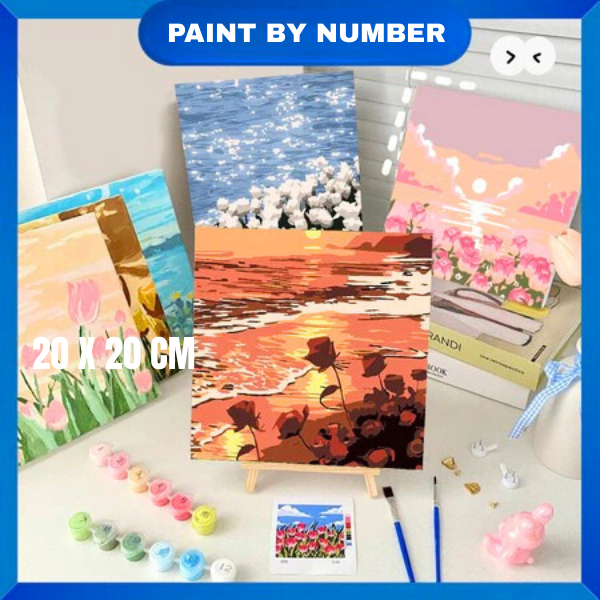

DONMI 20x20cm DIY paint by number Lukisan Kanvas Dengan Kayu Frame Dekorasi Ruangan