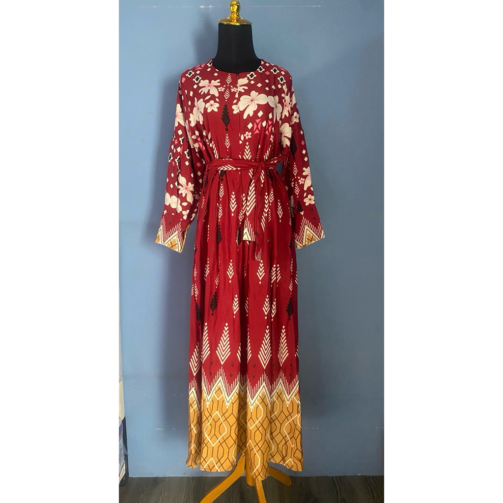 Dress panjang maroon vintage lengan balon