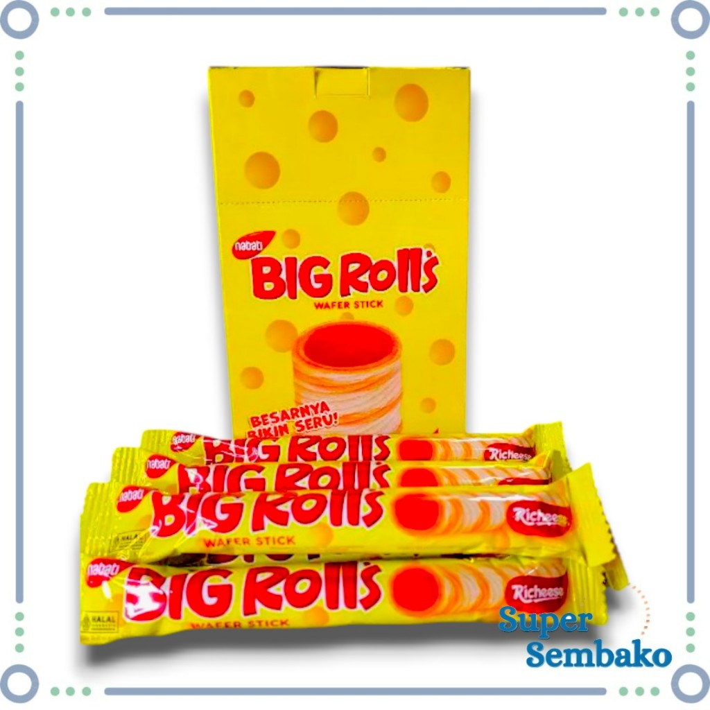 

SNACK MAKANAN RINGAN WAFER STIK RICHEESE NABATI BIG ROLLS RASA KEJU BESAR 12g ISI 20 BUNGKUS