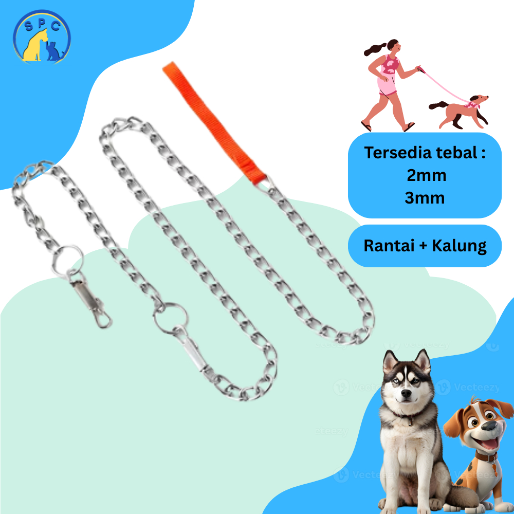 Rantai Kalung Hewan Peliharaan Besi Stainless Tali Tuntun Dog Chain Leash Rante Kecil / Harness Anji