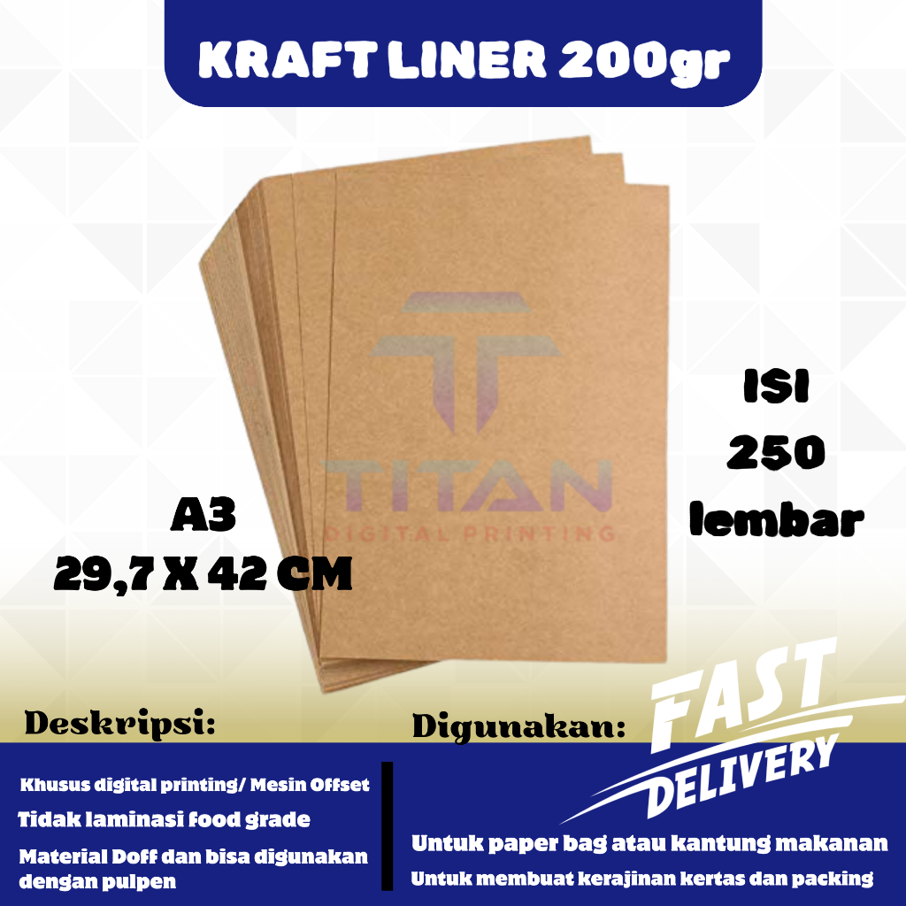 

Kertas Kraft A3 Liner 200 gsm isi 250 lembar / Kertas Bahan Paper Bag / Kertas Paper Bag
