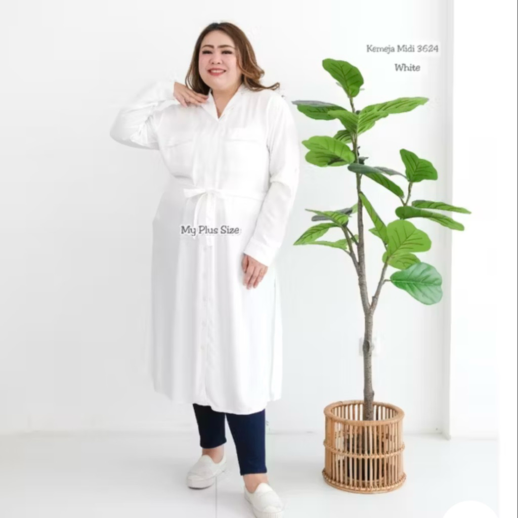 Preloved (NEW) Dress Kemeja Midi Tunik Rayon Broken White merk MYPLUSSIZE