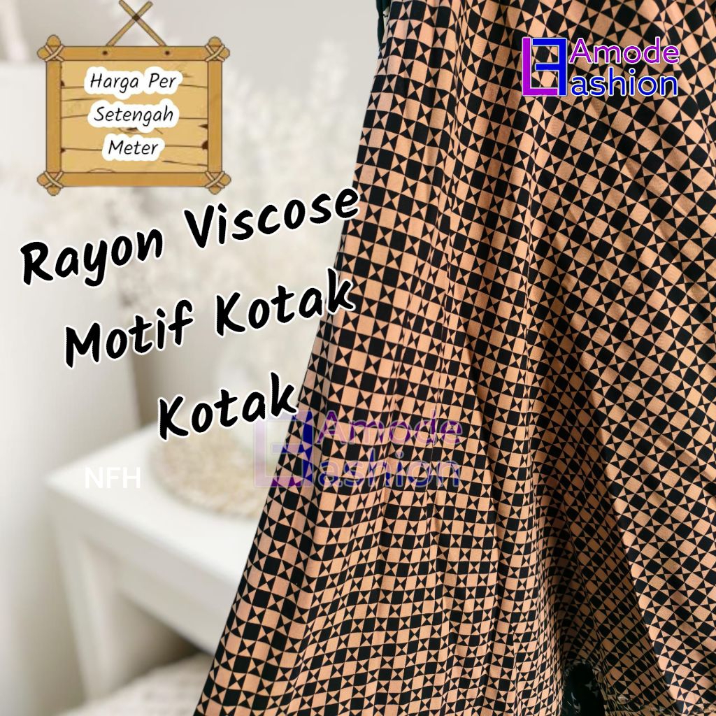 Kain Katun Rayon Viscose Premium Motif Kotak Kotak