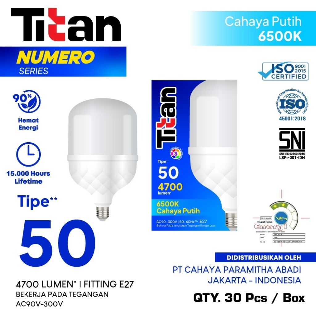 Led Titan Numero 50 Watt Kapsul T Bulb - Lampu Ligera Platinum 50 W Capsule Bohlam Led Putih