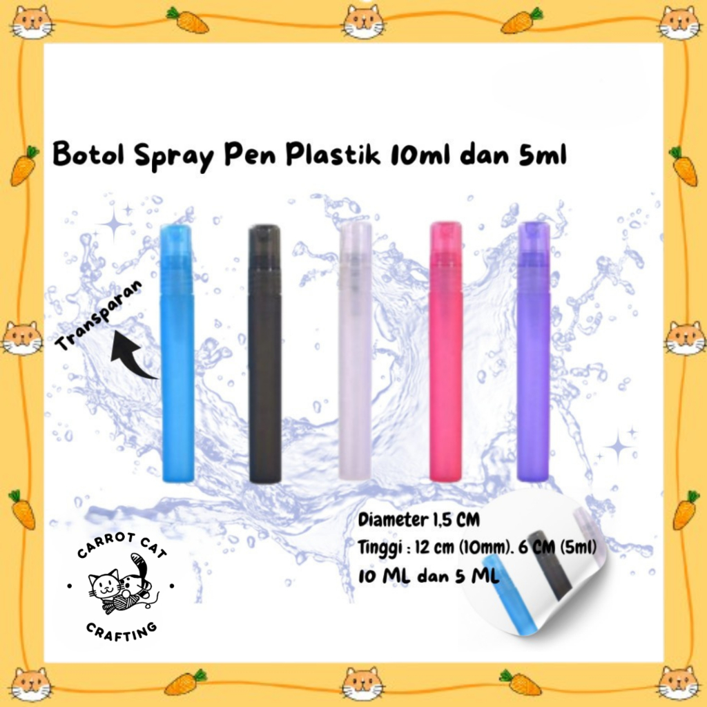 Botol Spray Pen Plastik 5ml- Transparan / Warna Doff / Frosted / Botol Parfum