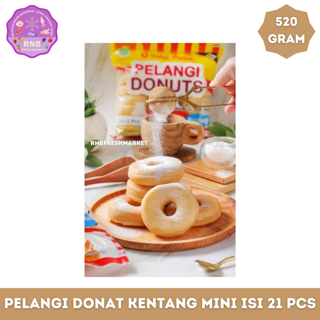 

Pelangi Donat Kentang Mini Isi 21 Pcs Netto 520 Gram