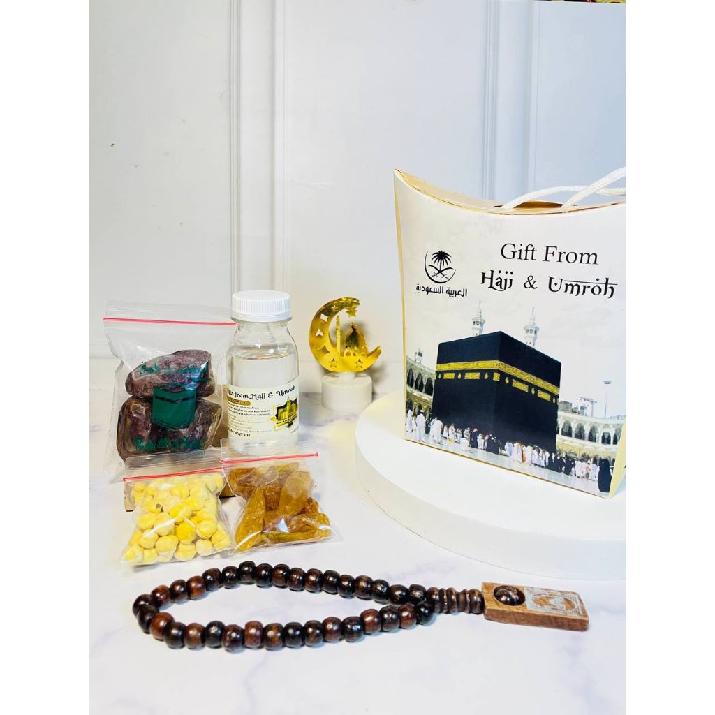 

Paket Hemat 50 Pcs Souvenir Gift Hampers Oleh-oleh Haji Dan Umroh Box/Dus Tali Tas Jinjing Lengkap Isi Air Zam-zam 50 Ml