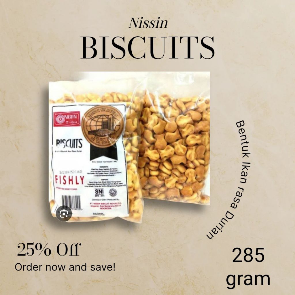 

Nissin Biscuits bentuk Ikan Rasa Durian isi 285 gram