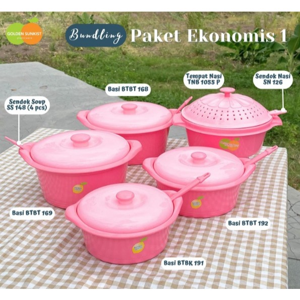 Basi Tutup Bulat Pink BESAR BTBT168 Tempat Sayur Wadah Saji Bulet + Tutup GOLDEN SUNKIST