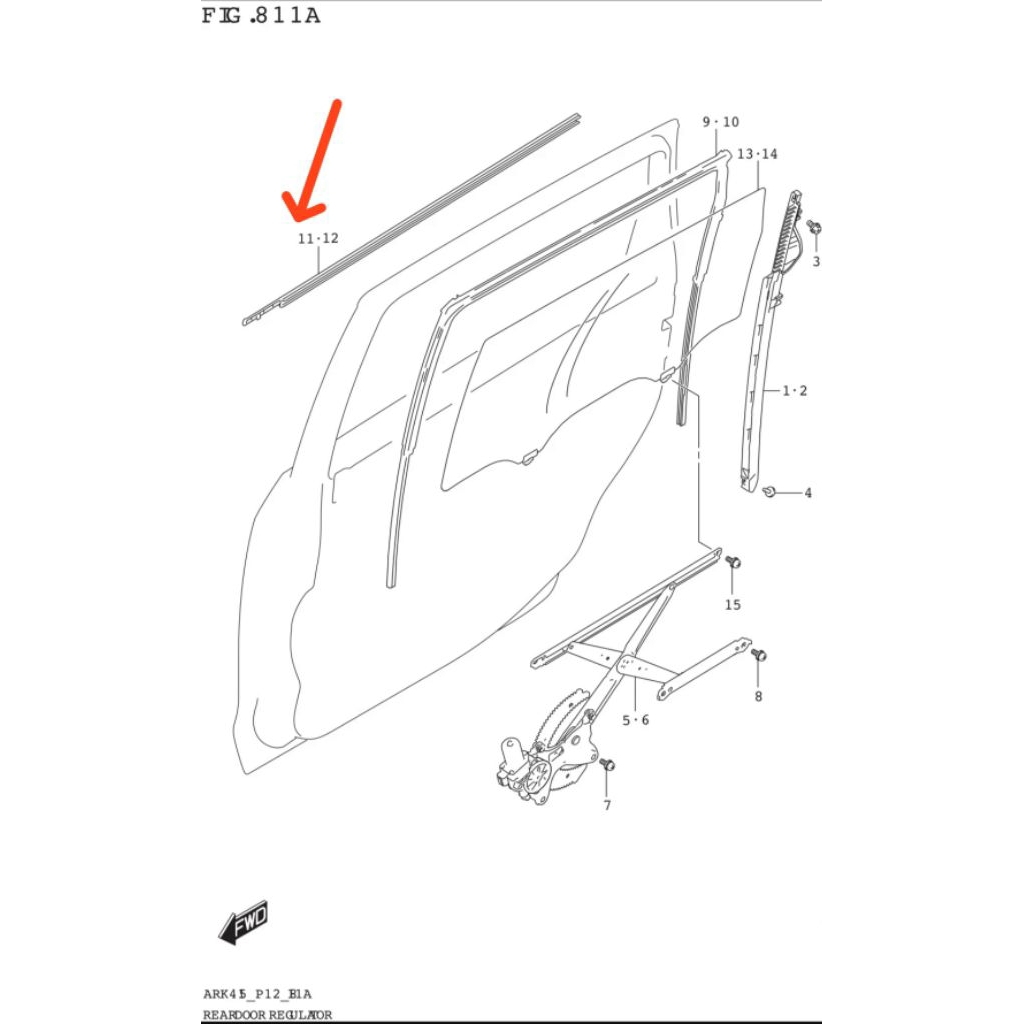 SUZUKI SGP WEATHERSTRIP,REAR DOOR OUT R,/karet kaca list pelipit bagian belakang kanan untuk mobil A