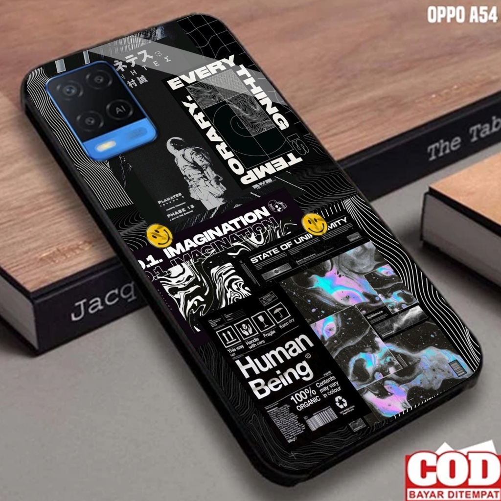 Softcase Glass Oppo A54  - Softcase Motif AESTHETIC BLACK - Softcase Glossy - Softcase Glass - Softc
