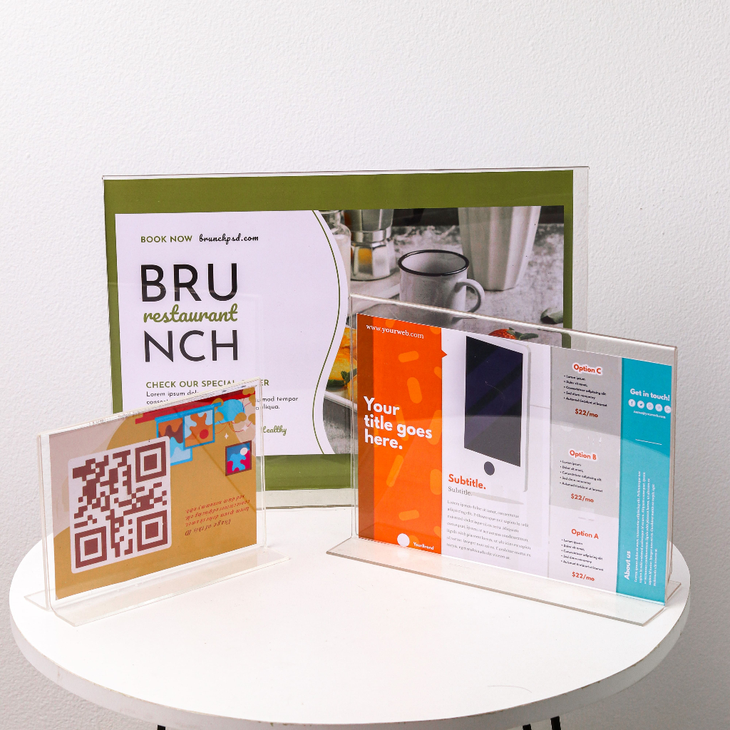 

Acrylic Display Standing Landscape – Papan Menu & Brosur A6 A5 A4