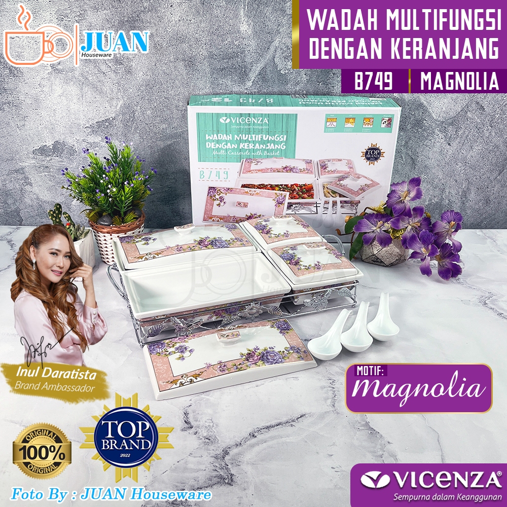 VICENZA Multi Casserole - Wadah Saji Makanan Snack Porcelain Motif Magnolia B-749