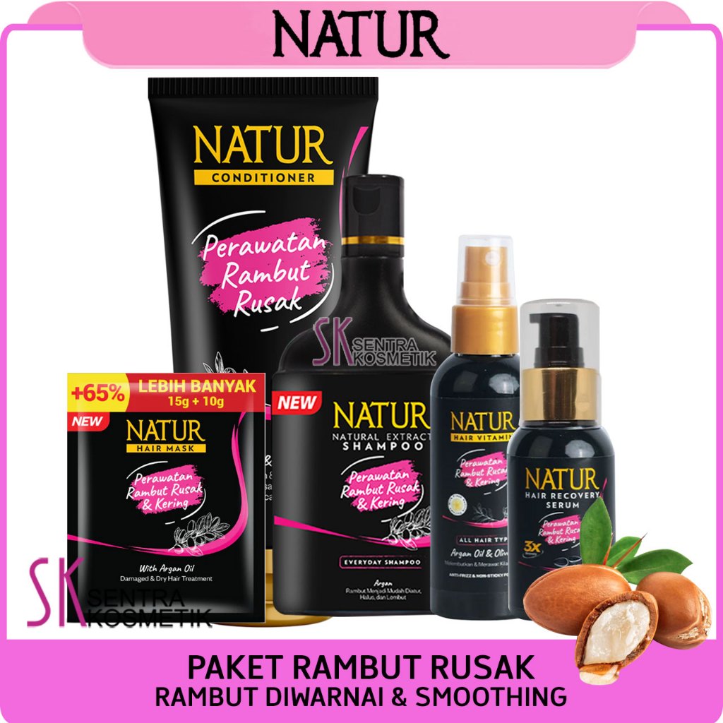 Paket Rambut Rusak Kering Natur Hair Care Perawatan Rambut Diwarnai & Smoothing
