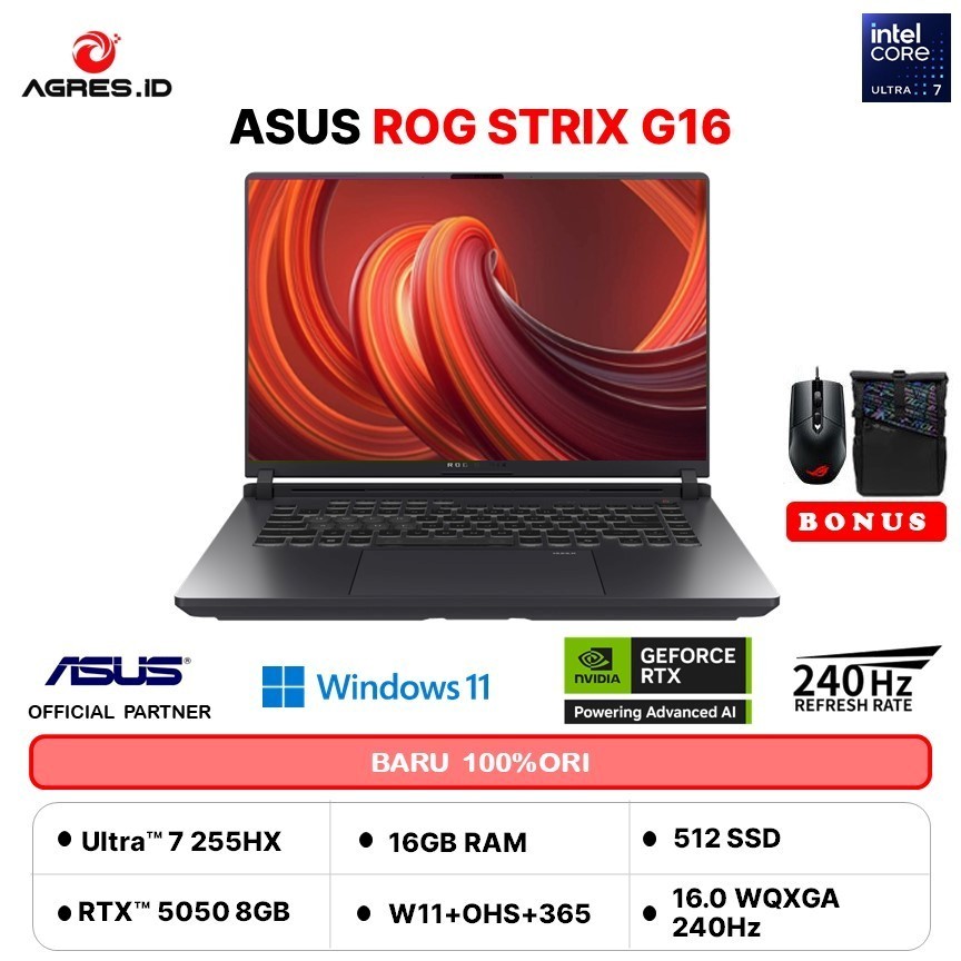 ASUS ROG STRIX G16 G615LH ULTRA 7 255HX RTX5050 8GB/ 16GB 512GB W11+OHS+M365B 16.OWQXGA 240HZ (BOX M