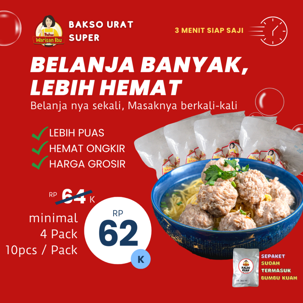 

Grosir Bakso Urat Super Warisan Ibu min 4 Pack