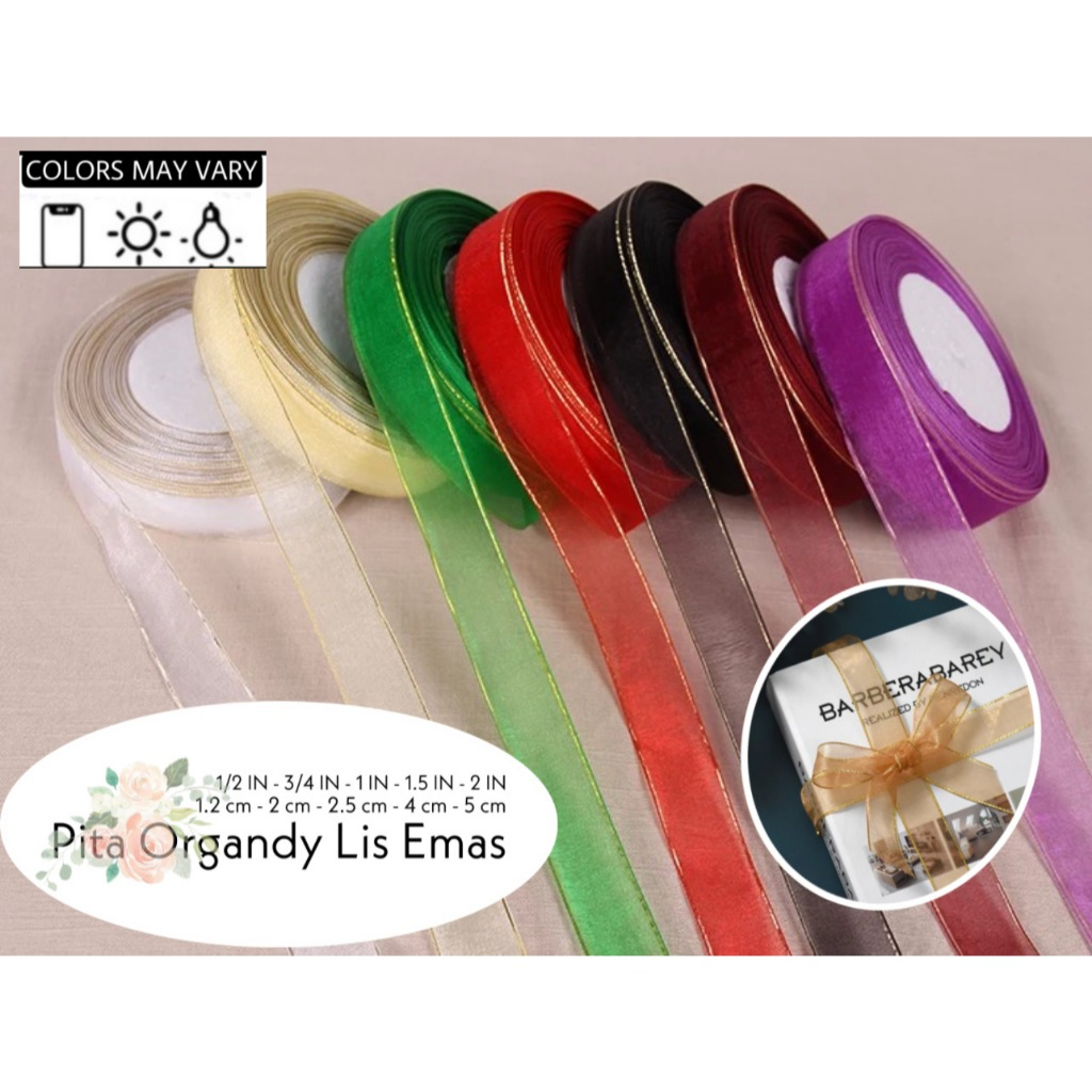

( Rol 50 Yard ) PITA ORGANDY LIST EMAS 1CM 3/8 INCH PITA ORGANDY / ORGANDI / ORGANZA HIASAN HAMPER