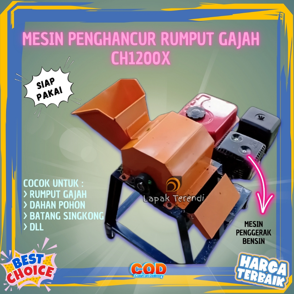 Mesin Cacah Rumput Gajah CH-1200X/Mesin cacah rumput Odot/Mesin Chopper/Mesin Penghancur+Mesin siap 